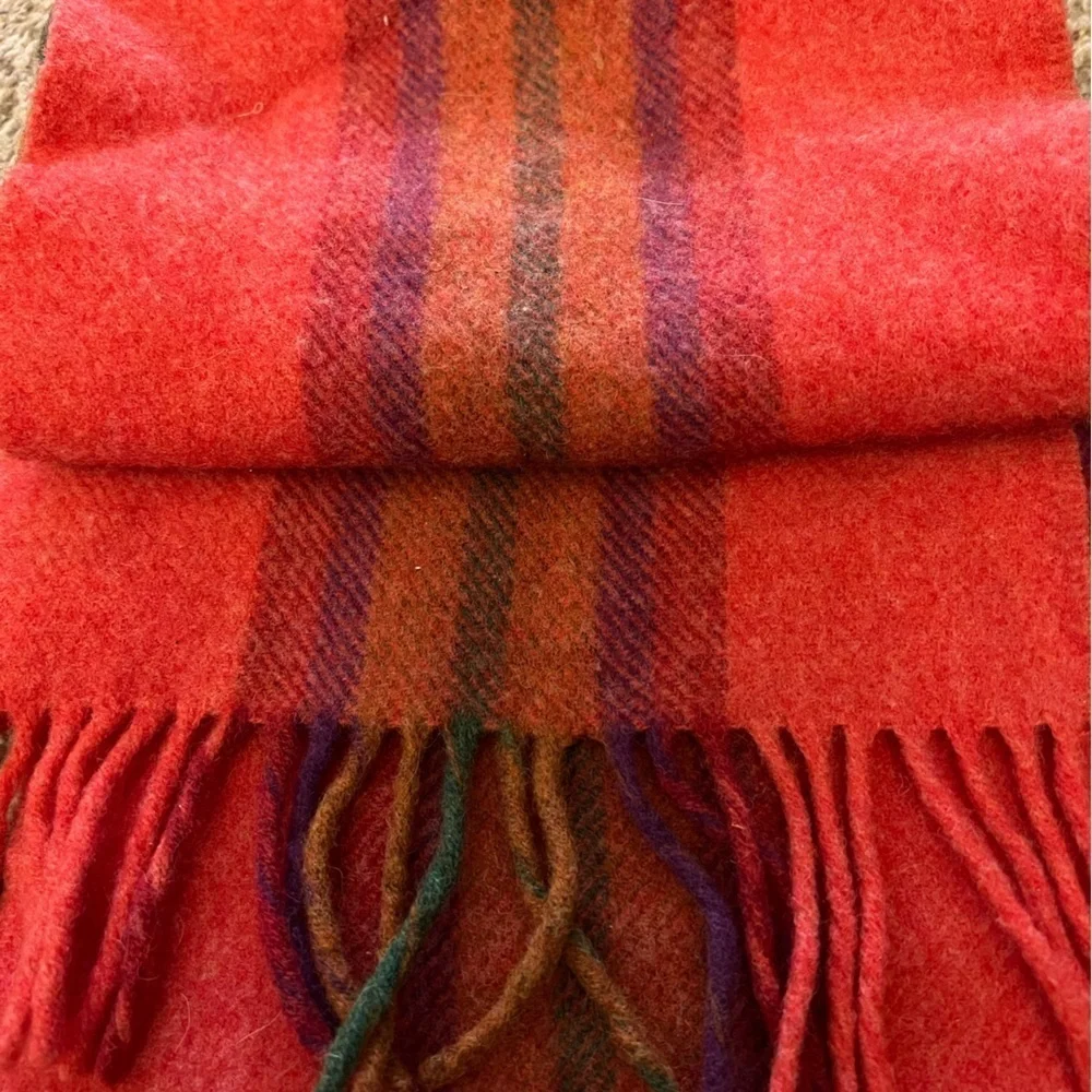 John Hanly & Co Ireland vintage orange / multicolor plaid 100% lambswool scarf